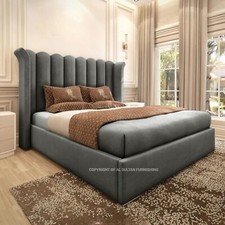 Ottoman Bed Frame Winged Plush Velvet Divan Storage Double & King Size Bed