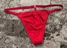 NWT VICTORIA'S SECRET RED SATIN SMOOTH GOLD ADJUSTABLE STRAP V STRING PANTIES