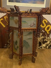 Wooden Chinese Lantern with Dragons and Painted Glass