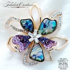 Big Purple Blue Flower Brooch Vintage Art Deco Look Crystal Statement Pin Gift