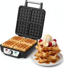 Belgian Waffle Maker 4 Slice Waffle Machine Non-Stick Adjustable Andrew James UK