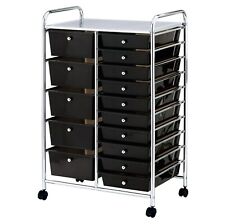 Black 15 Drawer Make Up Mobile Home Office Beauty Salon Portable Storage Trolley