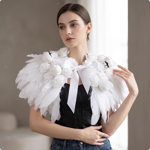 Feathered shoulder cape - shoulder,