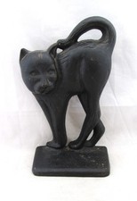 VINTAGE CAST IRON HEAVY DOORSTOP, BLACK CAT ARCHED BACK