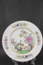 Antique English Spode plate famille rose porcelain peacock on a rock