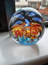 Large Vintage Colourful Glass Paperweight Sea Creatures Excellent Condition