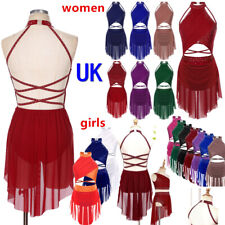 UK Women Girls Rhinestones Ballet Leotard Dress Lyrical Jazz Latin Dance Costume