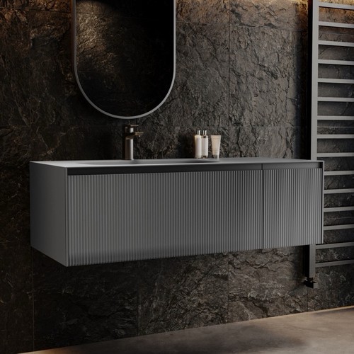 Grey fluted wall hung - hung, sink