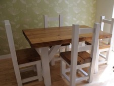 Rustic shabby chic Plank Top A frame Rustic Dining Table and chairs/benches