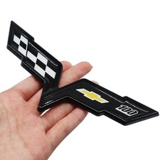 For Corvette C6 2005-2013 100th Emblem Front Rear Cross Flag Badge Black