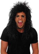 Men`s Long Black Glam Rocker Mullet Wig for Adult Rockstar Costume Rock Star