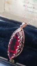Vintage 1990s 14 CT Rolled Gold Large Ruby Pendant on Chain-Hallmarked 585 RG.