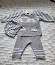 Emile et Rose Baby Boy Baby Top, Trouser, and Hat set, Light Grey, Size 3 months