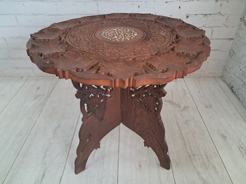 Antique indian table carved - antique,
