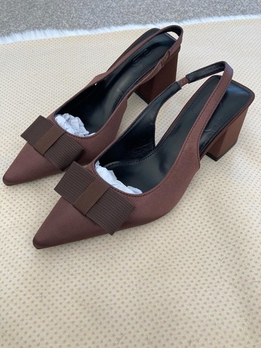 Brown satin block heel - block,