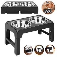 Adjustable Height Double Bowl Dog Pet Feeder Elevated Raised Stand Feeding Food