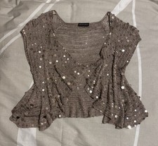 Vintage Principles Crocheted Gold Sequin Bolero In Size XL Excellent Condition