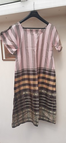 Pink striped silk satin dress - silk,