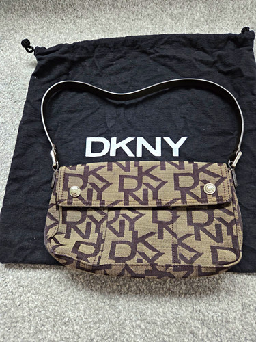 Dkny beige brown logo canvas - brown,