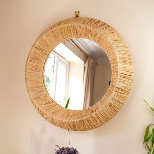 Moroccan round raffia mirror - round,