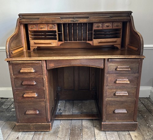 Antique oak roll top - top, desk
