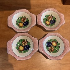 SOHO POTTERY SOLIAN WARE DESSERT BOWL ART DECO IRONSTONE FRUIT DISH PINK & BLACK