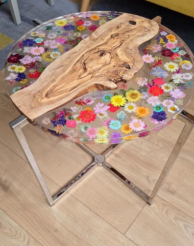 Round floral resin wood - round, &