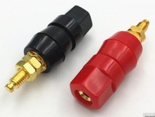 Pair Large Gold Speaker Binding Post Terminal Connector 4mm Red Black Banana
