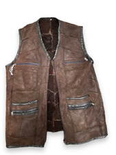 Vintage y2k Men sleeveless Brown Suede Fur Waist Coat Full Zip size L|SKU 398