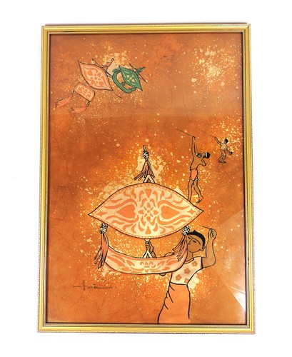 Large framed asian batik silk - asian,
