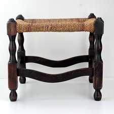 Antique Woven Lower Stool Footrest Footstool Wicker Wooden