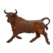 Charging Bull in Cast Iron with Rusted Sculpture Heavy
