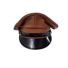 Genuine Full Leather Brown Army Muir Biker Peaked Police Gay Bluf Cap Hat