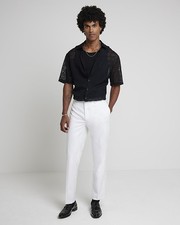 River Island Mens Tuxedo Trousers White Zip Straight Leg Pants Bottoms