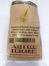 Art Deco Edison Screw E27 Lamp Bulb Holder with 2 Shade Rings in Raw Brass