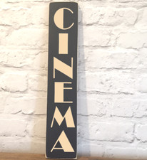 CINEMA Sign wooden vintage style vertical wall tv room large picture house cini