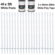 40 X WHITE 5FT POSTS 40MM POLY TAPE 400M Electric Fence Fencing Horse Paddock