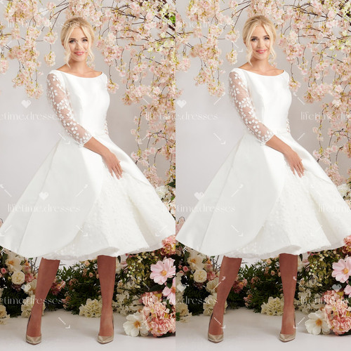 Short satin wedding dress - wedding, tea