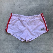 VINTAGE 70s 80s ADIDAS RUNNING WHITE NYLON FOOTBALL RACER SHORTS SIZE M