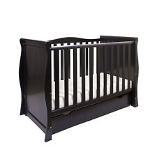 Baby Willow Black Sleigh Cot / Mini Cot Bed Drawer optional mattress 120x60x10cm