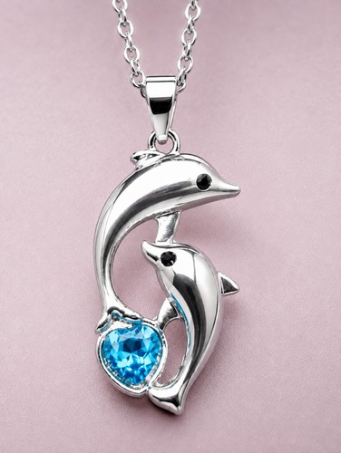 New silver tone dolphin heart - silver,