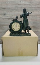 Vintage Bronze Effect Mantle Clock Lady & Cherubs Hard Resin Juliana Quartz