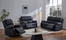 RECLINER LAZY BOY BLACK SOFA SUITES SETTEE  3 2 1 SEATER ARMCHAIR FAUX LEATHER