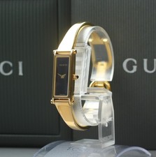Vintage [N MINT / Box Tag] Gucci 1500L Black Gold Rectangle Quartz Women's Watch
