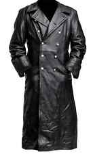 MEN'S GERMAN CLASSIC WW2 OFFICER MILITARY UNIFORM BLACK LEATHER TRENCH COAT
