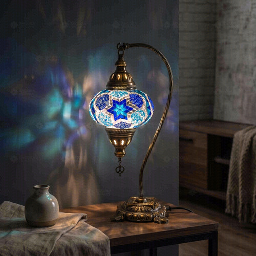 Blue turkish mosaic table lamp - blue,