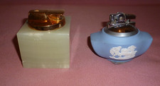 RONSON Table Lighter x 2 c1970's - Onyx (Petrol) Wedgwood (Gas) - Both Spark