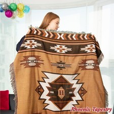 Large Ethnic Indian Navajo Cotton Sofa Throw Blanket Tapestry Picnic Rug Brown @