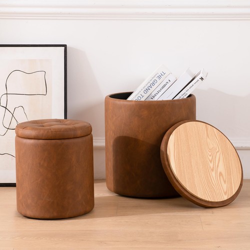 Round ottoman with storage - ottoman, set