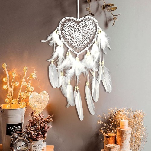 White heart dream catcher - white,